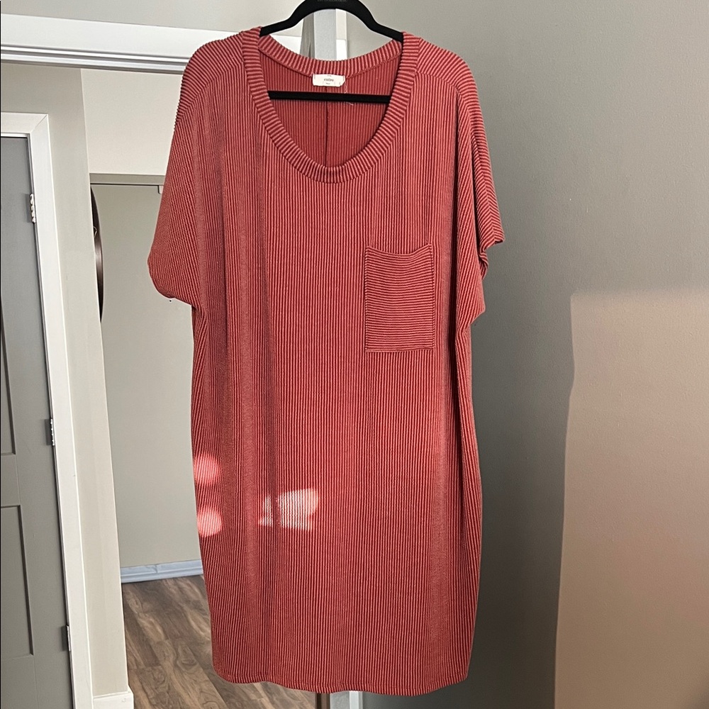 Entro Rust Red/Burnt Orange Ribbed T-Shirt Dress